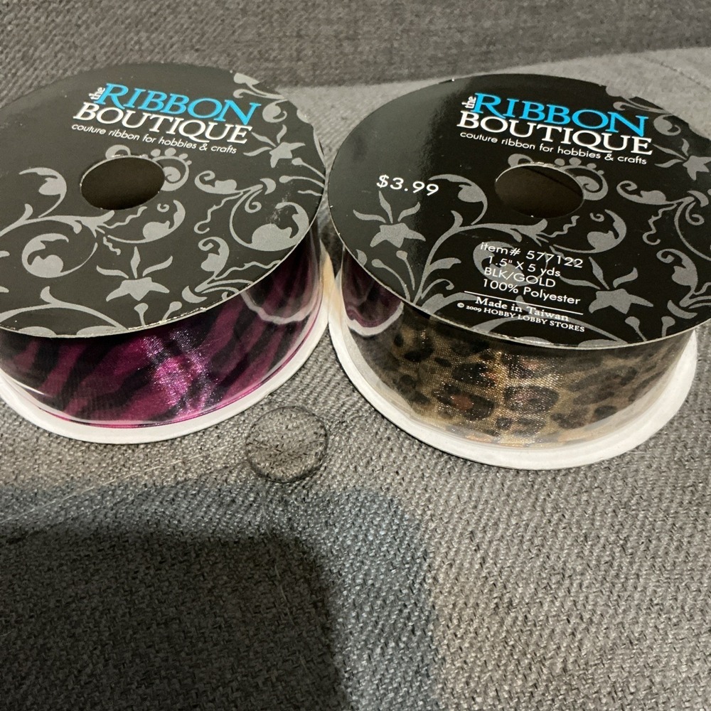 Y2K Emo Grunge Ribbon 2 pack Rolls Zebra Cheetah 2009 1.5 X 5 YARDS